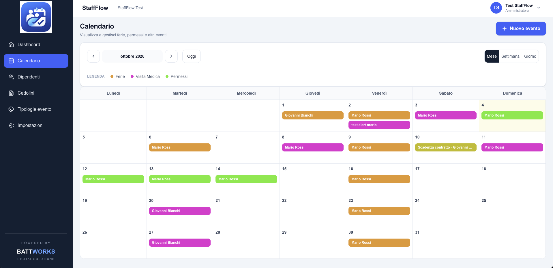Calendario StaffFlow